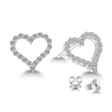 Heart Diamond Stud Earrings, 925 Sterling Silver