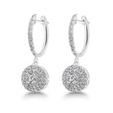 Round Drop Diamond Halo Earrings, 925 Sterling Silver