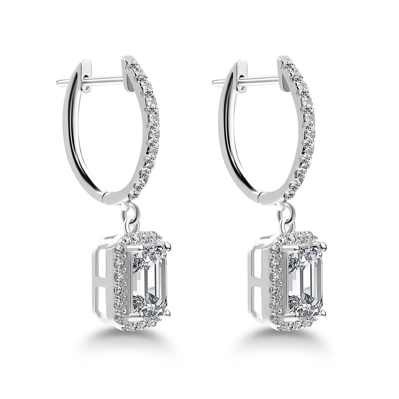 Emerald Cut Diamond Stud Earrings, 925 Sterling Silver