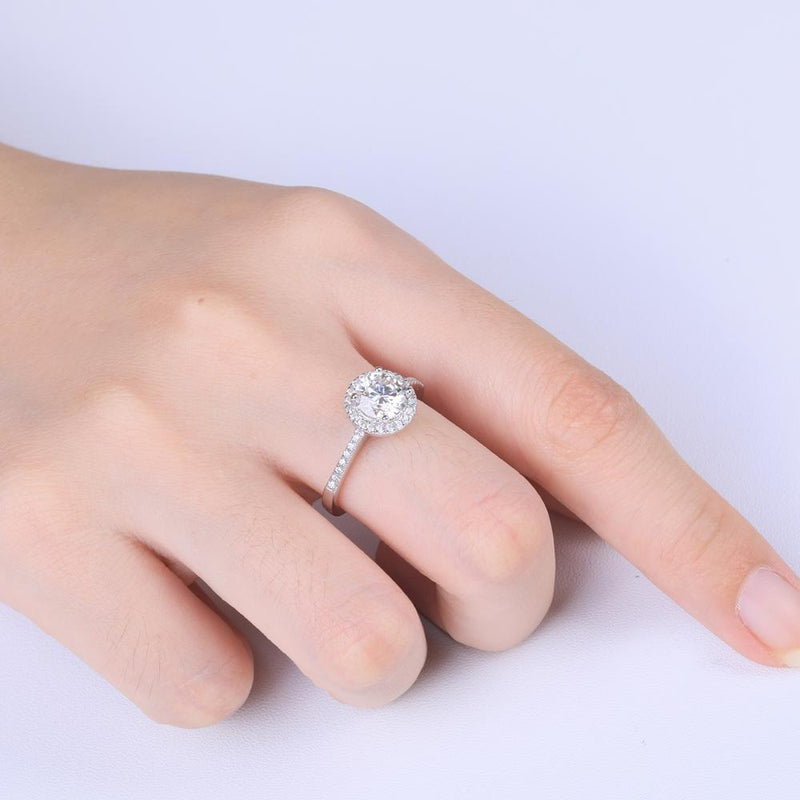 1.00ct Moissanite Engagement Ring, Classic Halo Setting with Stone Set Shoulders , Sterling Silver & Platinum