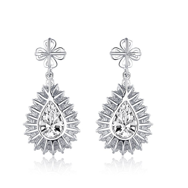 5.00ct Each Pear Cut Halo Diamond Drop Earrings, 925 Sterling Silver