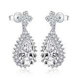 5.00ct Each Pear Cut Halo Diamond Drop Earrings, 925 Sterling Silver