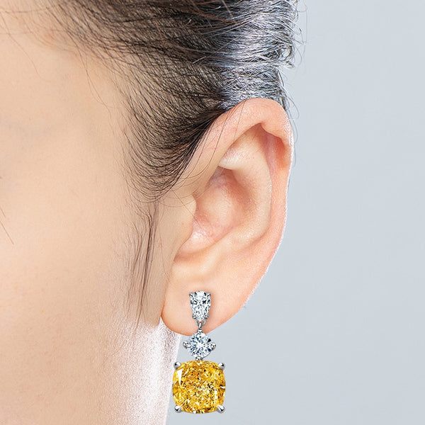 5.00ct Yellow Diamond Drop Earrings, 925 Sterling Silver