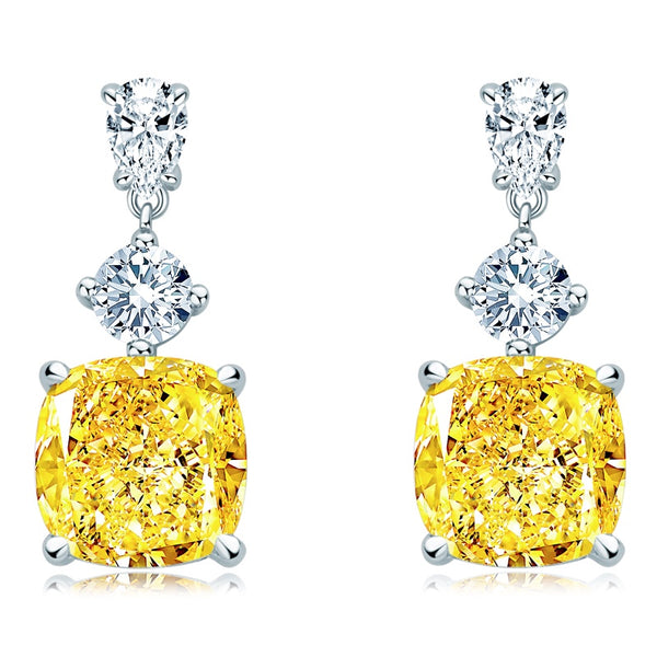 5.00ct Yellow Diamond Drop Earrings, 925 Sterling Silver