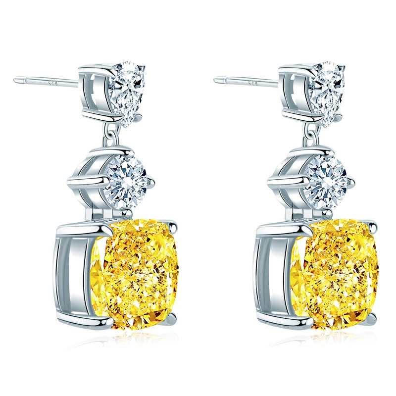 5.00ct Yellow Diamond Drop Earrings, 925 Sterling Silver