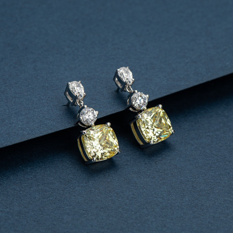 5.00ct Yellow Diamond Drop Earrings, 925 Sterling Silver