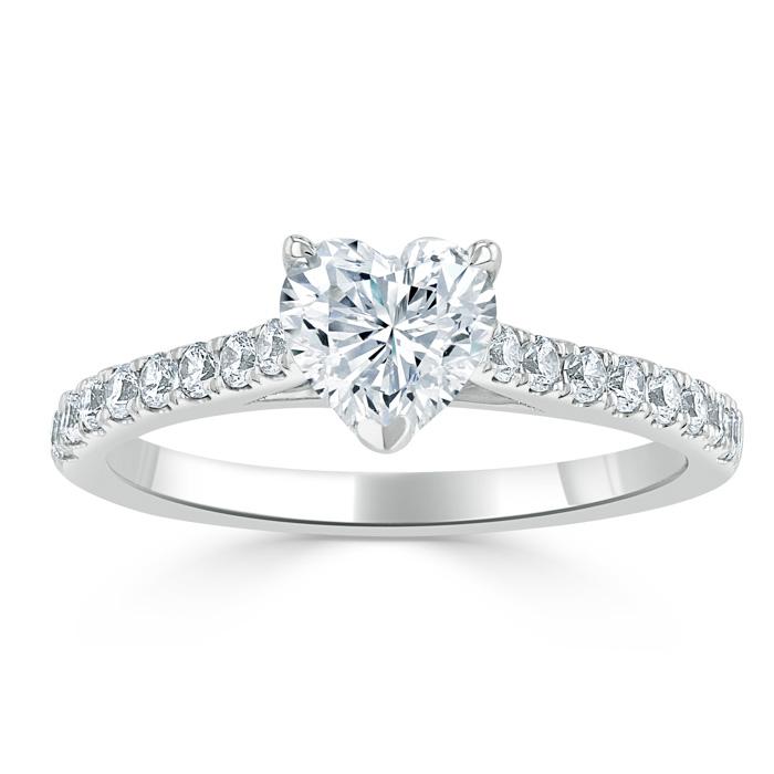 1.00ct  Heart Cut Moissanite Engagement Ring, Classic Style,  Available in White Gold, Platinum, Rose Gold or Yellow Gold