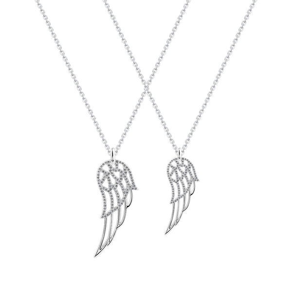 Diamond Angel Wing Pendant, Solid Sterling Silver 925