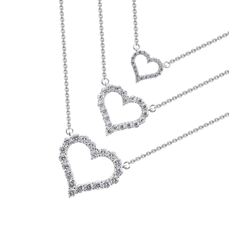 Diamond Heart Pendant, Love Heart Diamond Necklace, 925 Silver