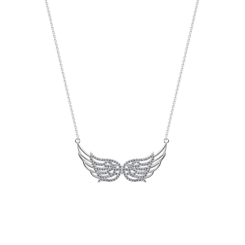 Pave Set Angel Wing Diamond Pendant, Solid Silver 925