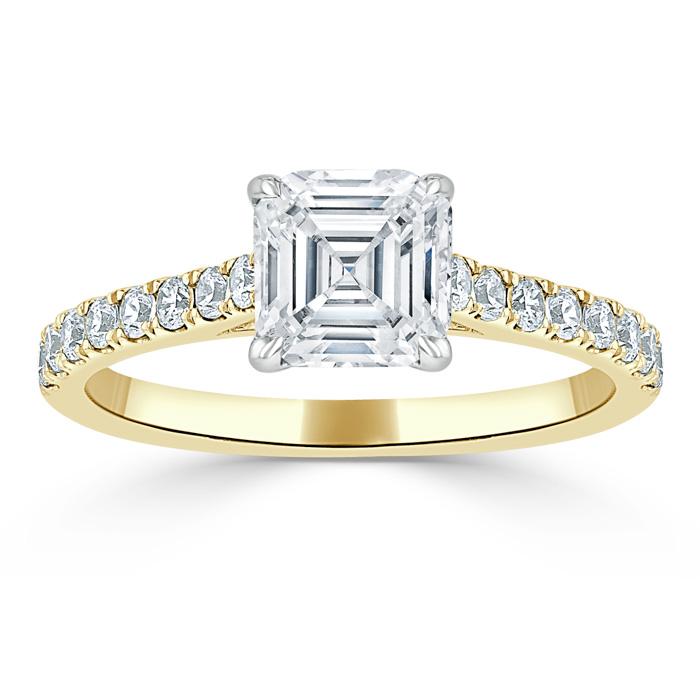 1.20ct Asscher Cut Moissanite Engagement Ring, Classic Style,  Available in White Gold, Platinum, Rose Gold or Yellow Gold