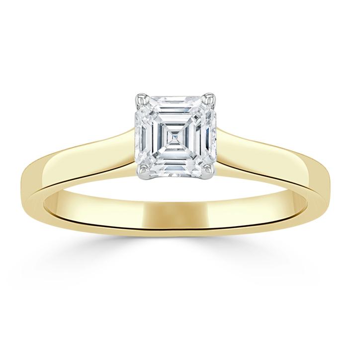 0.75ct Asscher Cut Moissanite Engagement Ring, Classic Style,  Available in White Gold, Platinum, Rose Gold or Yellow Gold