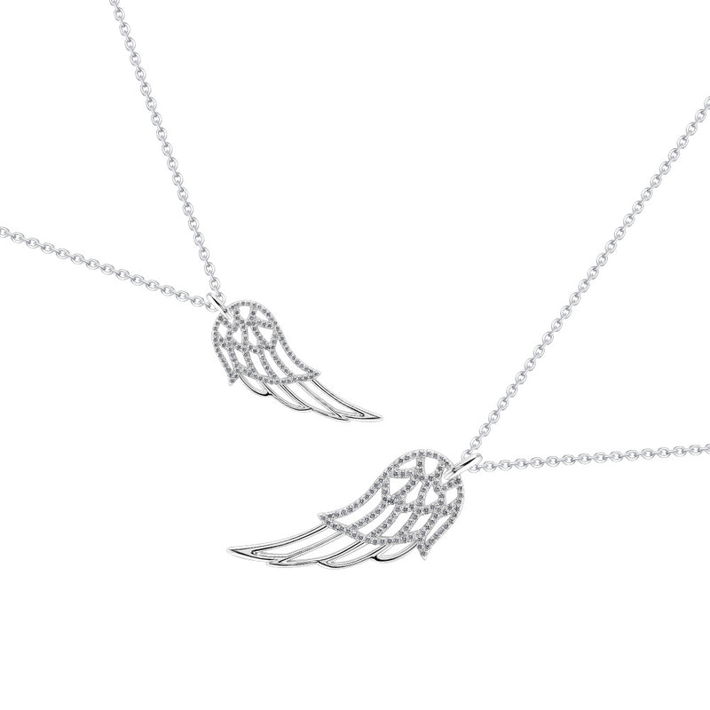 Diamond Angel Wing Pendant, Solid Sterling Silver 925