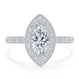 1.35ct Marquise Cut Moissanite Halo Engagement Ring, Tiffany Style,  Available in White Gold, Platinum, Rose Gold or Yellow Gold