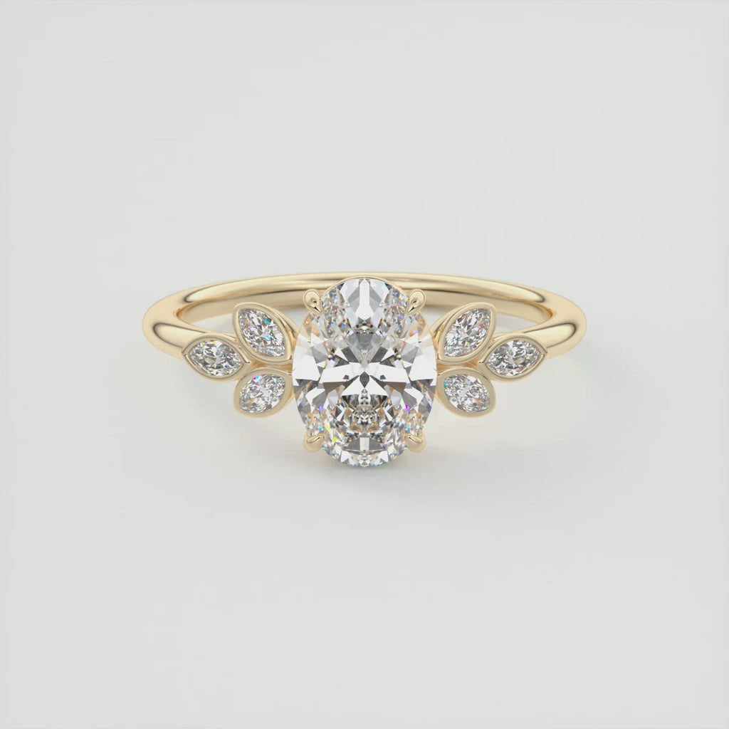 Vintage Oval Cut Floral Moissanite Engagement Ring
