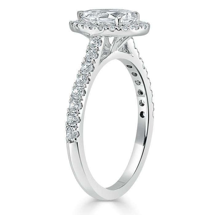 1.45ct Pear Cut Moissanite Engagement Ring, Classic Halo, Available in White Gold, Platinum, Rose Gold or Yellow Gold