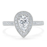 1.40ct Pear Cut Moissanite Engagement Ring, Classic Halo, Available in White Gold, Platinum, Rose Gold or Yellow Gold