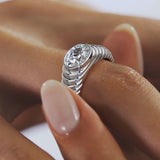 Oval Cut Moissanite Stepped Edge Ring