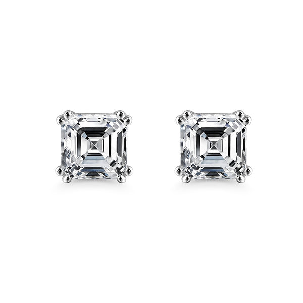 1.00ct Each Asscher Cut Moissanite Studs, 925 Sterling Silver