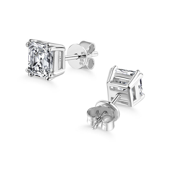 1.00ct Each Asscher Cut Moissanite Studs, 925 Sterling Silver