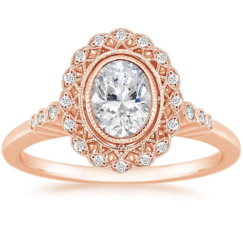 1.70ct Vintage Oval Cut Moissanite Halo Engagement Ring,  Available in White Gold, Platinum, Rose Gold or Yellow Gold