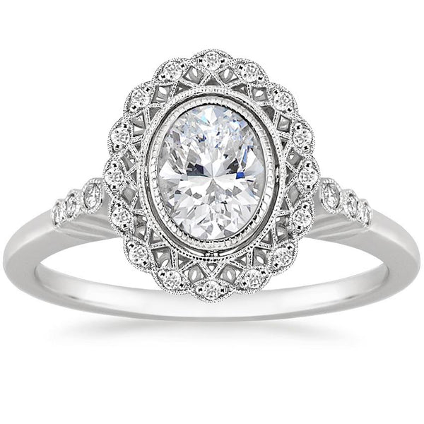 1.70ct Vintage Oval Cut Moissanite Halo Engagement Ring,  Available in White Gold, Platinum, Rose Gold or Yellow Gold