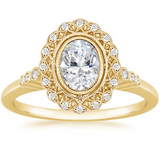 1.70ct Vintage Oval Cut Moissanite Halo Engagement Ring,  Available in White Gold, Platinum, Rose Gold or Yellow Gold
