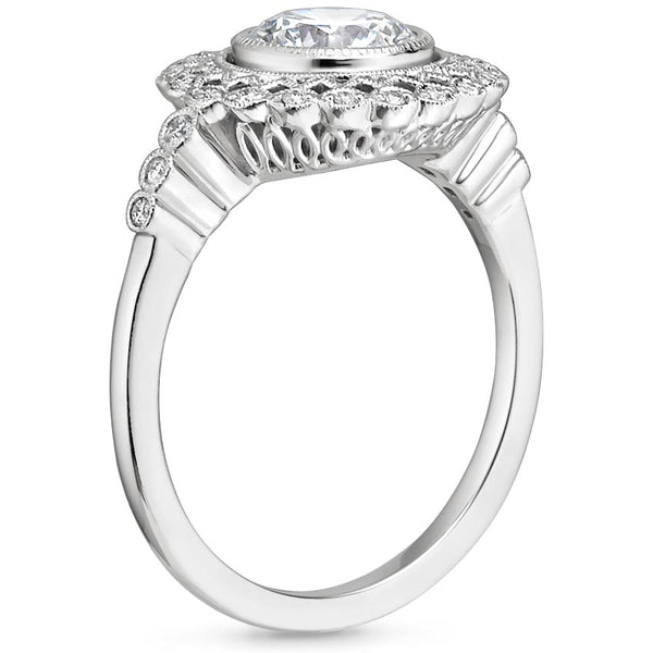 1.70ct Vintage Oval Cut Moissanite Halo Engagement Ring,  Available in White Gold, Platinum, Rose Gold or Yellow Gold