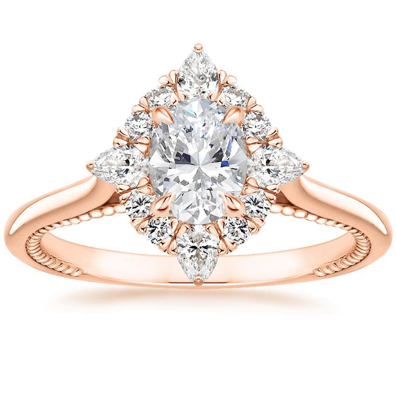 1.65ct Vintage Oval Cut Moissanite Halo Engagement Ring,  Available in White Gold, Platinum, Rose Gold or Yellow Gold