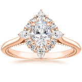 Lab-Diamond Vintage Oval Cut Halo Engagement Ring, Choose Your Stone Size and Metal