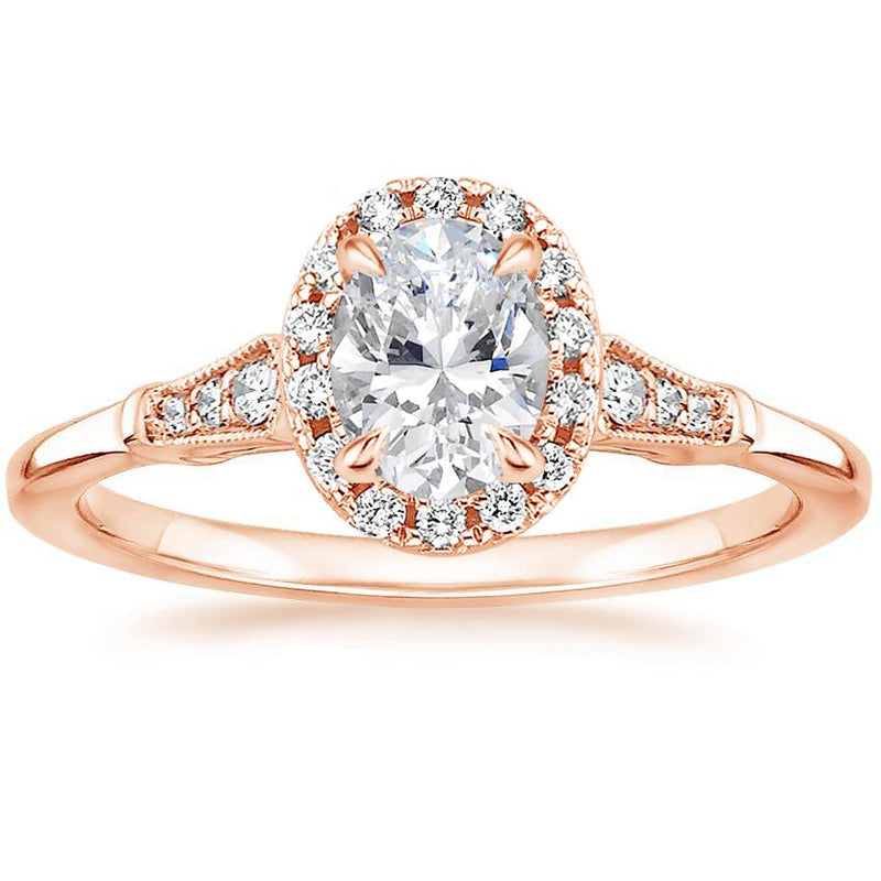 Lab-Diamond Vintage Oval Cut Engagement Ring, Available in Different Stone Sizes and Metals
