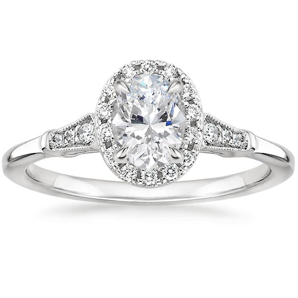 Lab-Diamond Vintage Oval Cut Engagement Ring, Available in Different Stone Sizes and Metals