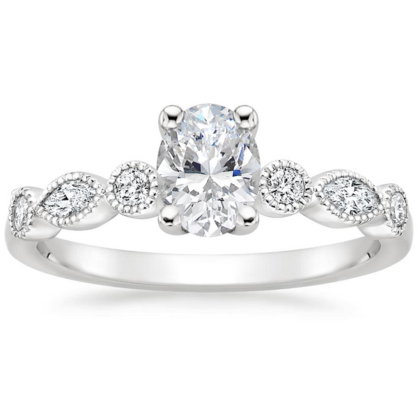 Lab-Diamond Vintage Oval Cut Engagement Ring, Choose Your Stone Size and Metal