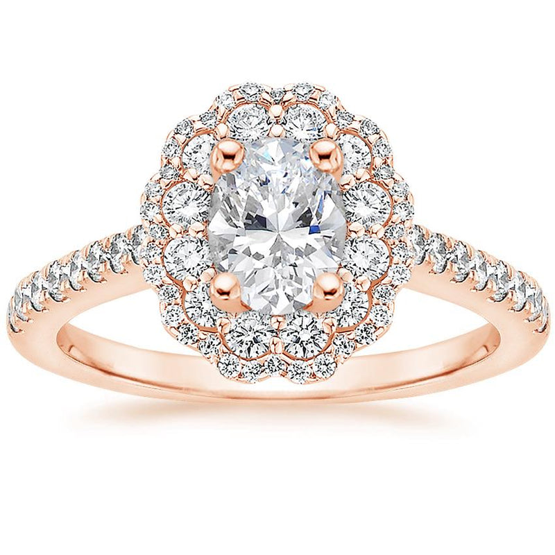 2.00ct Vintage Oval Cut Moissanite Halo Engagement Ring,  Available in White Gold, Platinum, Rose Gold or Yellow Gold