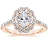 Lab-Diamond Vintage Oval Cut Halo Engagement Ring, Choose Your Stone Size and Metal
