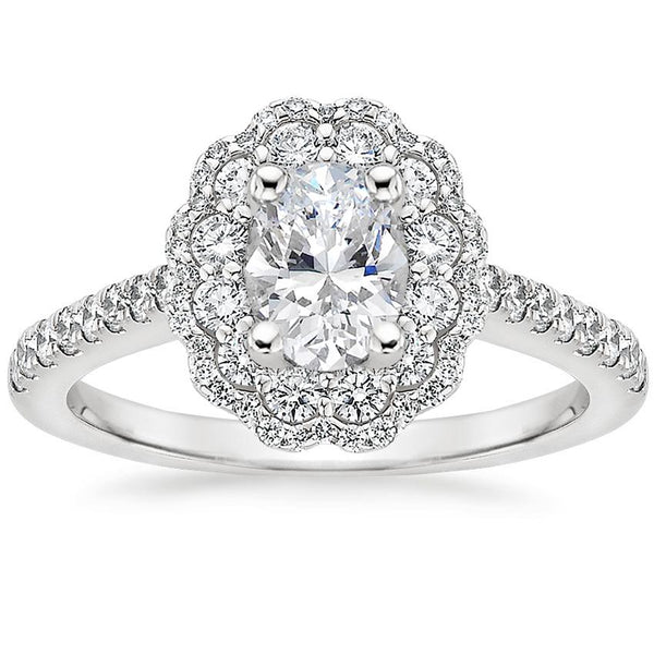 2.00ct Vintage Oval Cut Moissanite Halo Engagement Ring,  Available in White Gold, Platinum, Rose Gold or Yellow Gold