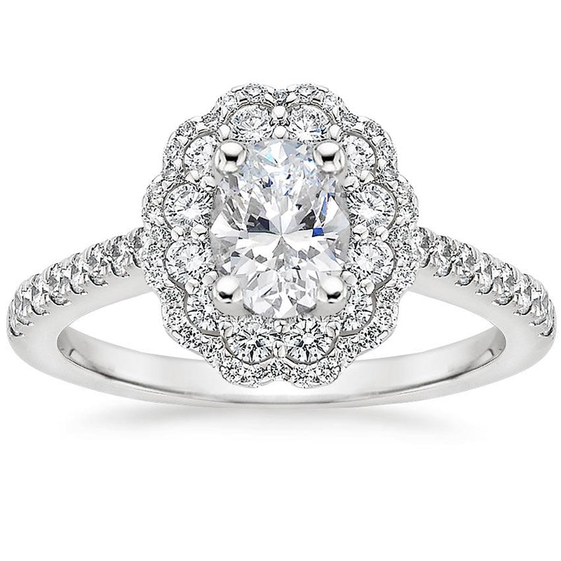 2.00ct Vintage Oval Cut Moissanite Halo Engagement Ring,  Available in White Gold, Platinum, Rose Gold or Yellow Gold