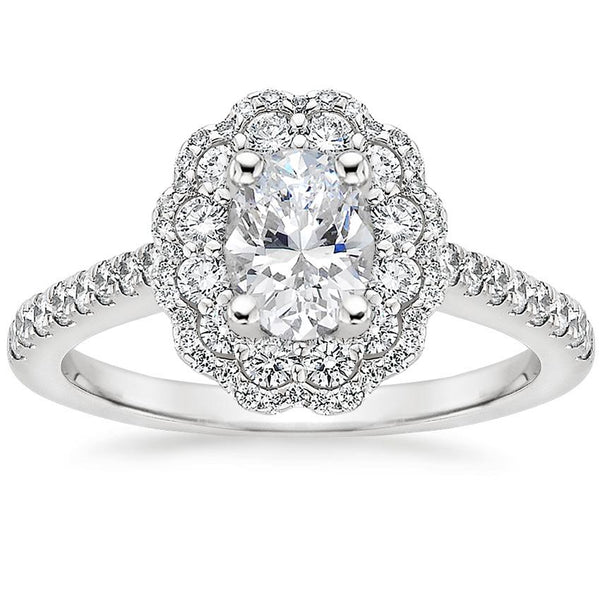 Lab-Diamond Vintage Oval Cut Halo Engagement Ring, Choose Your Stone Size and Metal