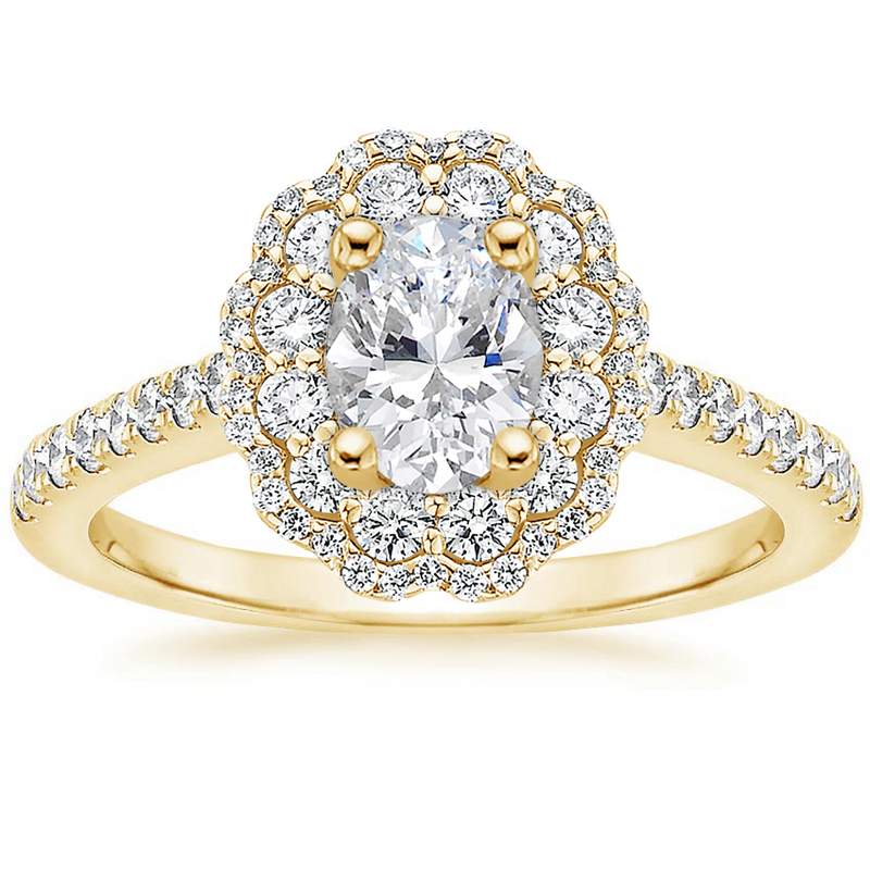 Lab-Diamond Vintage Oval Cut Halo Engagement Ring, Choose Your Stone Size and Metal