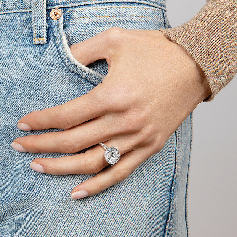 2.00ct Vintage Oval Cut Moissanite Halo Engagement Ring,  Available in White Gold, Platinum, Rose Gold or Yellow Gold