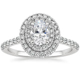 1.75ct Oval Cut Moissanite Double Halo Engagement Ring, Tiffany Style,  Available in White Gold, Platinum, Rose Gold or Yellow Gold