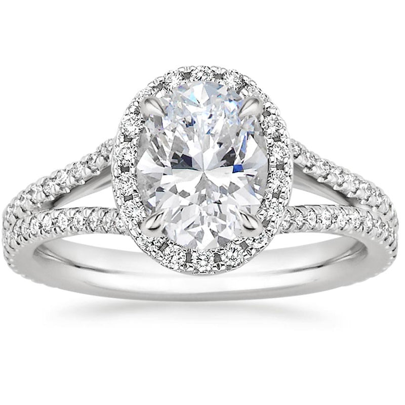 2.75ct Oval Cut Moissanite, Classic Halo Engagement Ring, Available in White Gold or Platinum