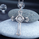 Dancing Stone Cross Pendant, Diamond Simulant, Sterling Silver