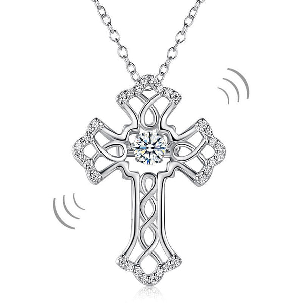 Dancing Stone Cross Pendant, Sterling Silver