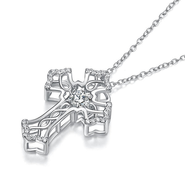 Dancing Stone Cross Pendant, Sterling Silver