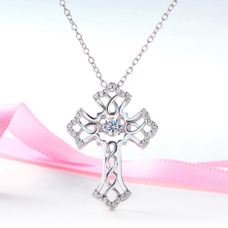 Dancing Stone Cross Pendant, Sterling Silver