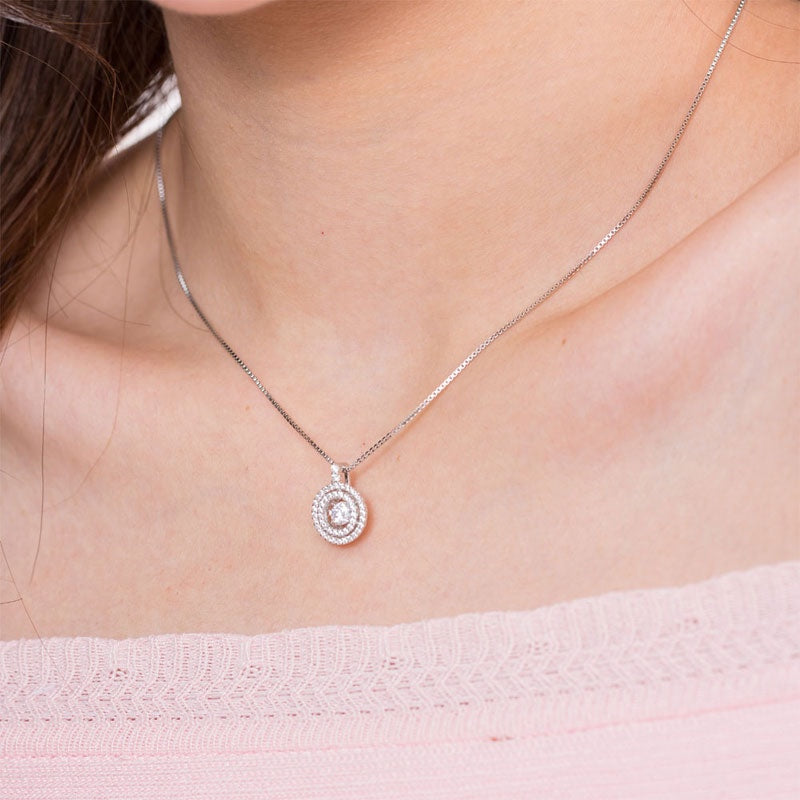Dancing Stone Halo Pendant, Diamond Simulant, Sterling Silver