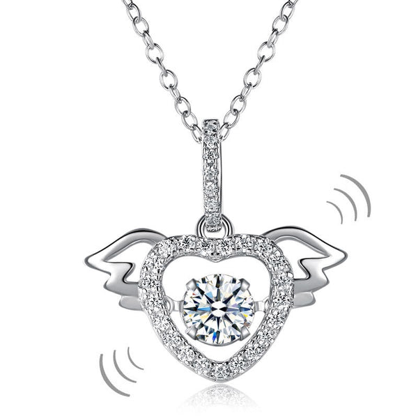 Dancing Stone Heart Angel Wing Pendant, Sterling Silver