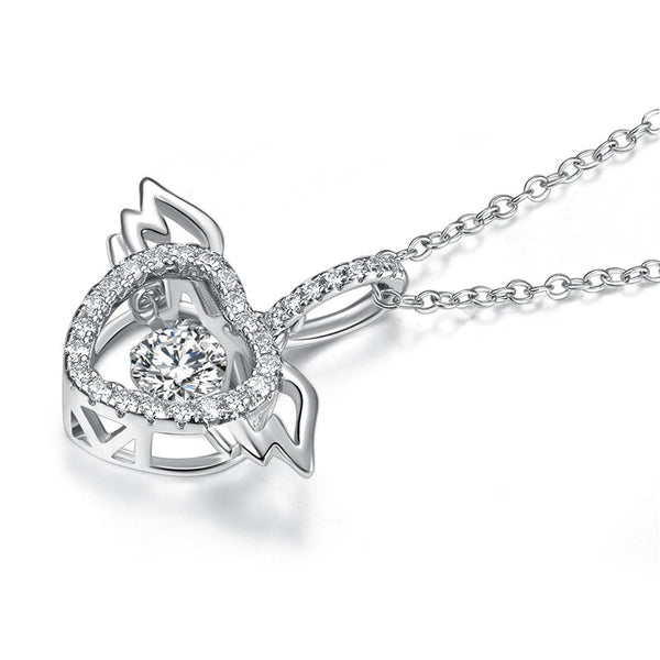 Dancing Stone Heart Angel Wing Pendant, Sterling Silver
