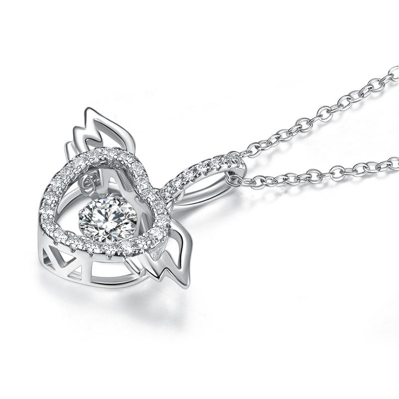 Dancing Stone Heart Angel Wing Pendant, Sterling Silver